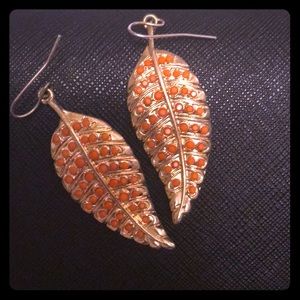 Gold and coral leaf earrings
